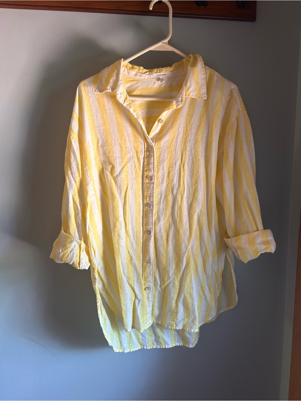 Maurices Yellow and White Striped Button-Front Top